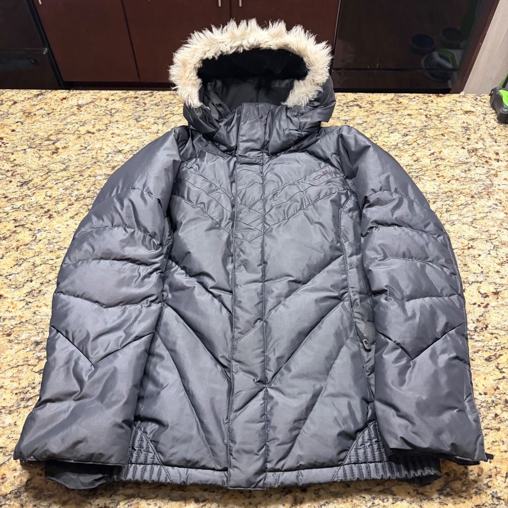 Oakley Womens Puffer Jacket Gray Faux Fur Hood Winter Coat Regular Fit Large ws